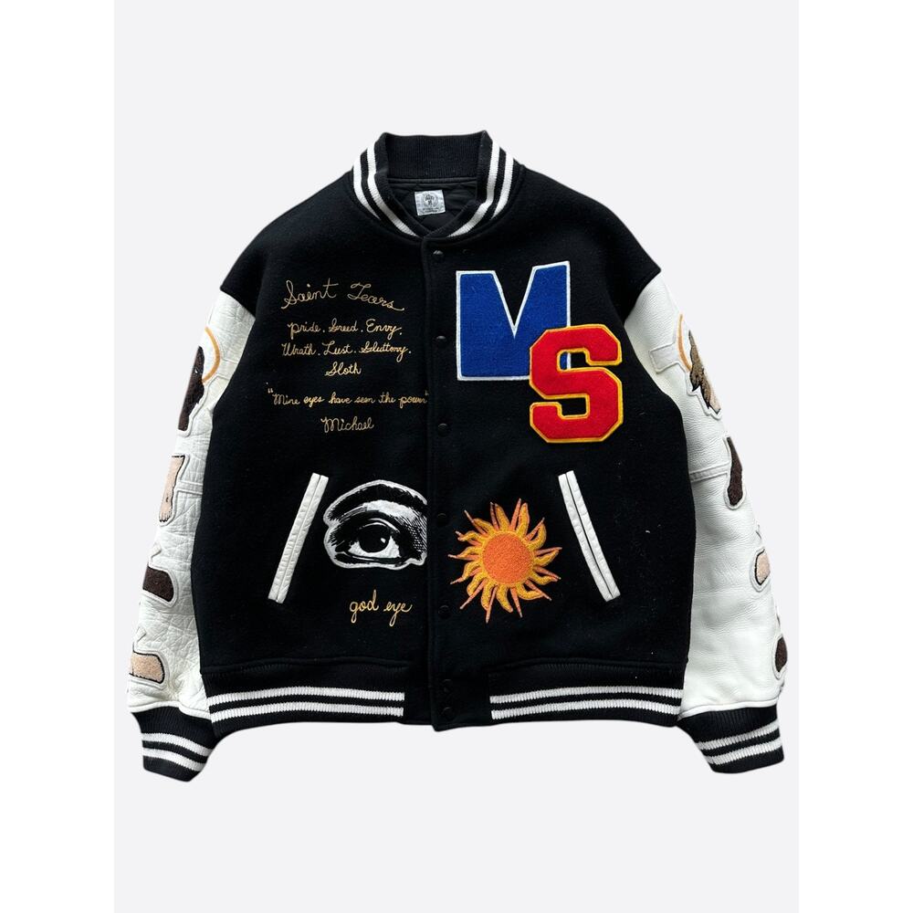 Saint Michael Black & White Embroidered Varsity Jacket